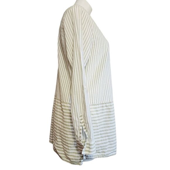 J.Jill Top M sage & white striped long sleeve button Up Lightweight - Picture 3 of 5